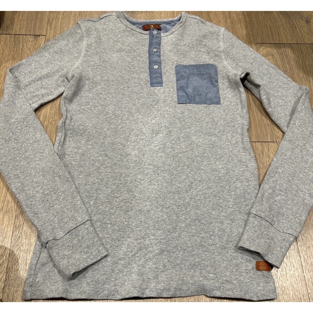 7 For All Mankind Gray Waffle Knit Henley Long Sleeve Shirt Sz S indie grunge